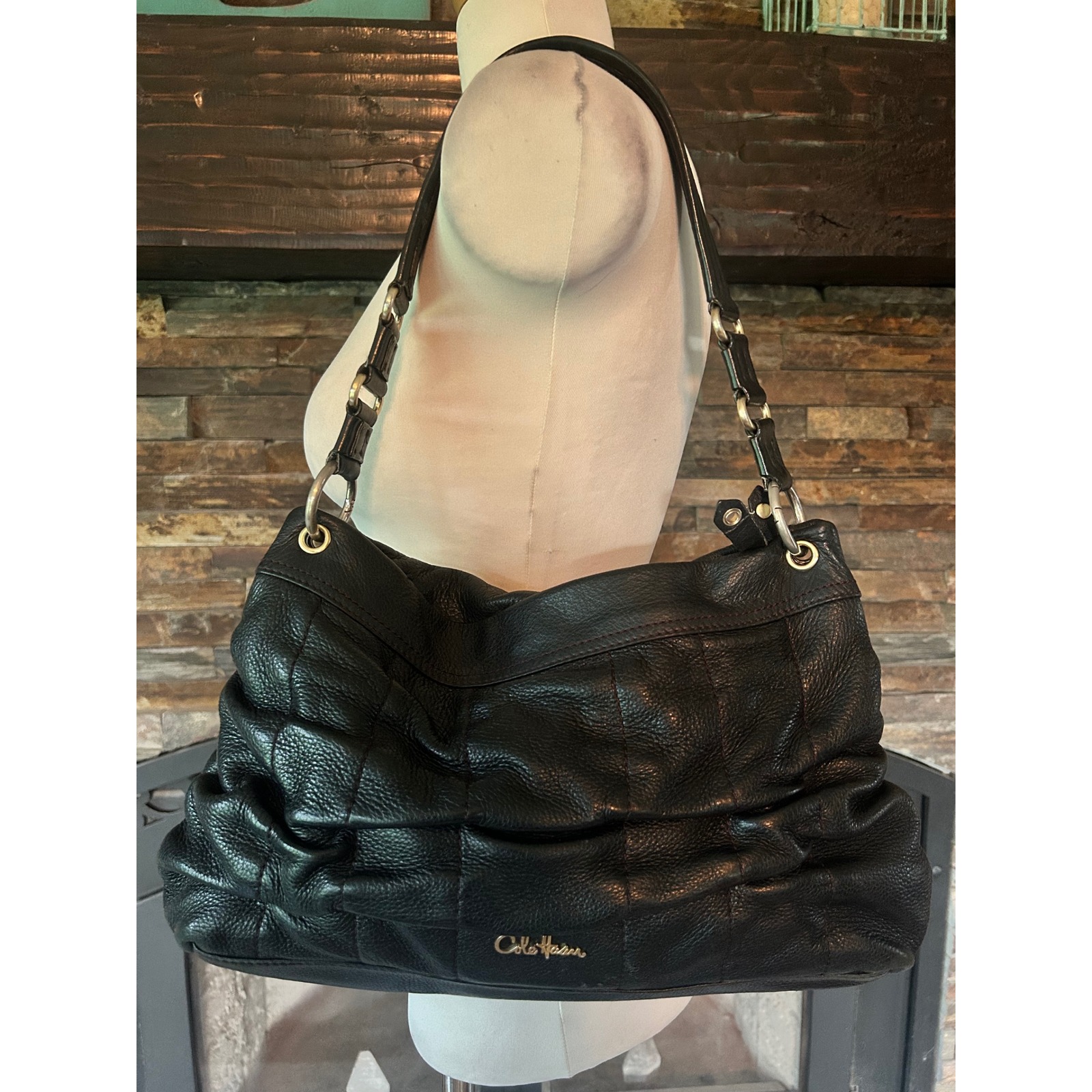 Cole Haan Black Leather Boho Shoulder Bag Purse